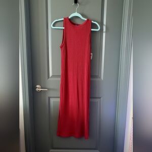 Sleeveless Red Ribbed Dress